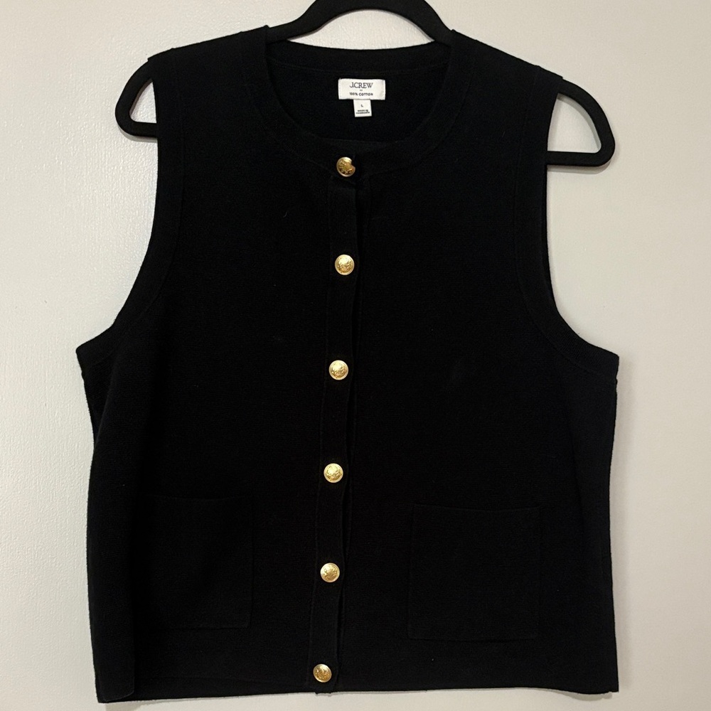 J. Crew Black Sleeveless Knit Shell with Gold Buttons